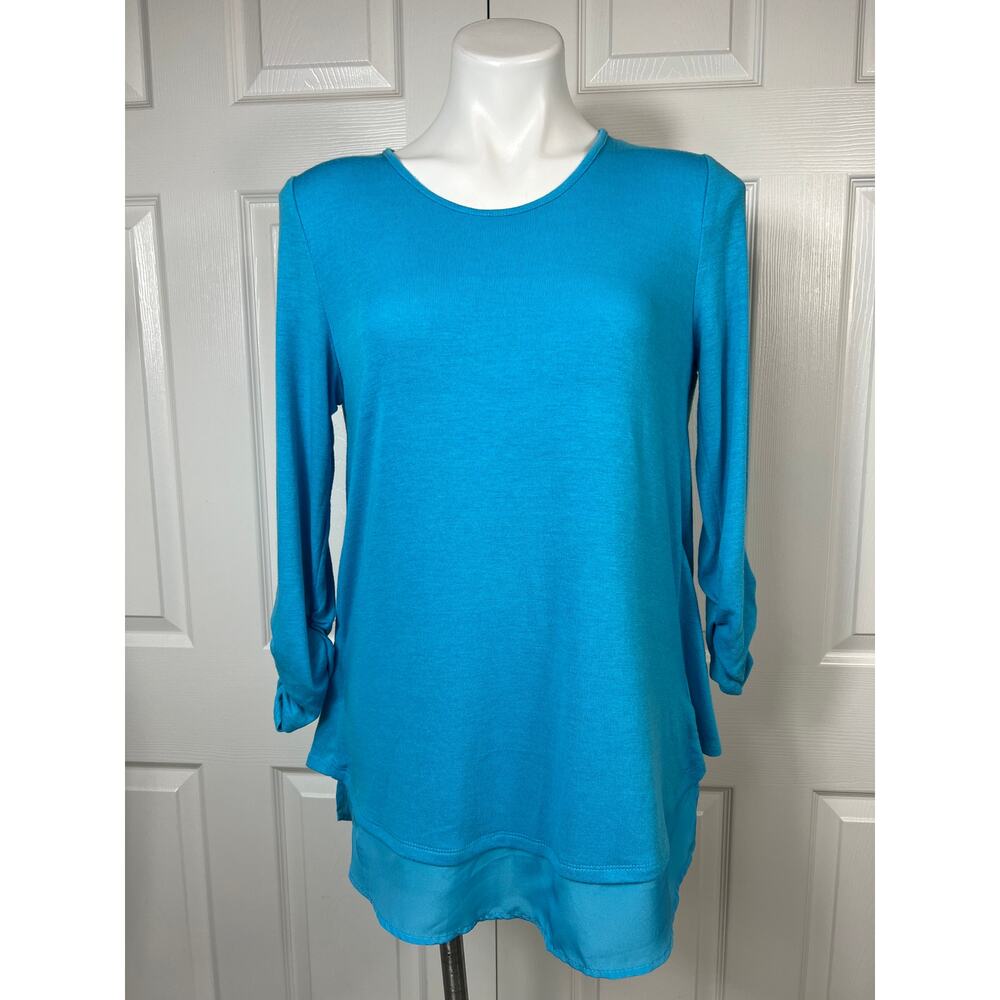 Grace Elements Aqua Lagoon Rounded Neck Top Long Sleeve Shirt Medium